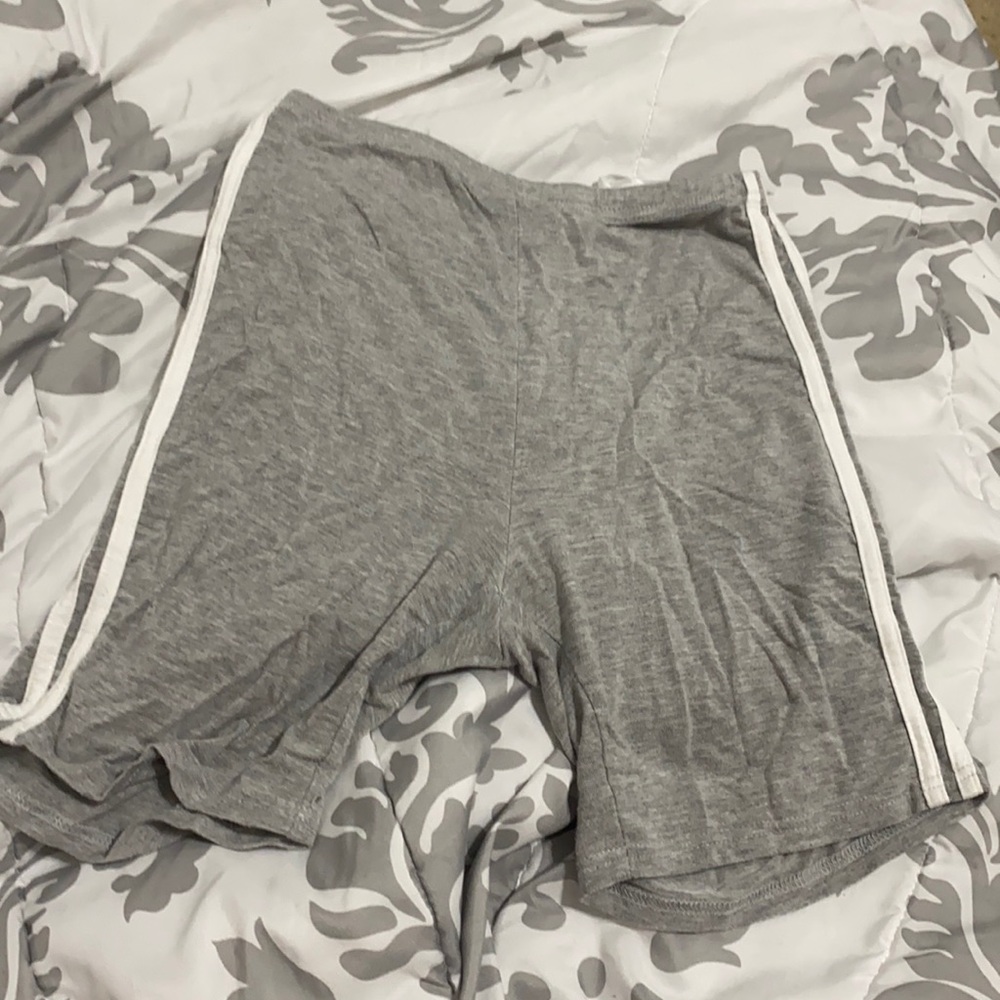 Grey and white striped biker shorts
